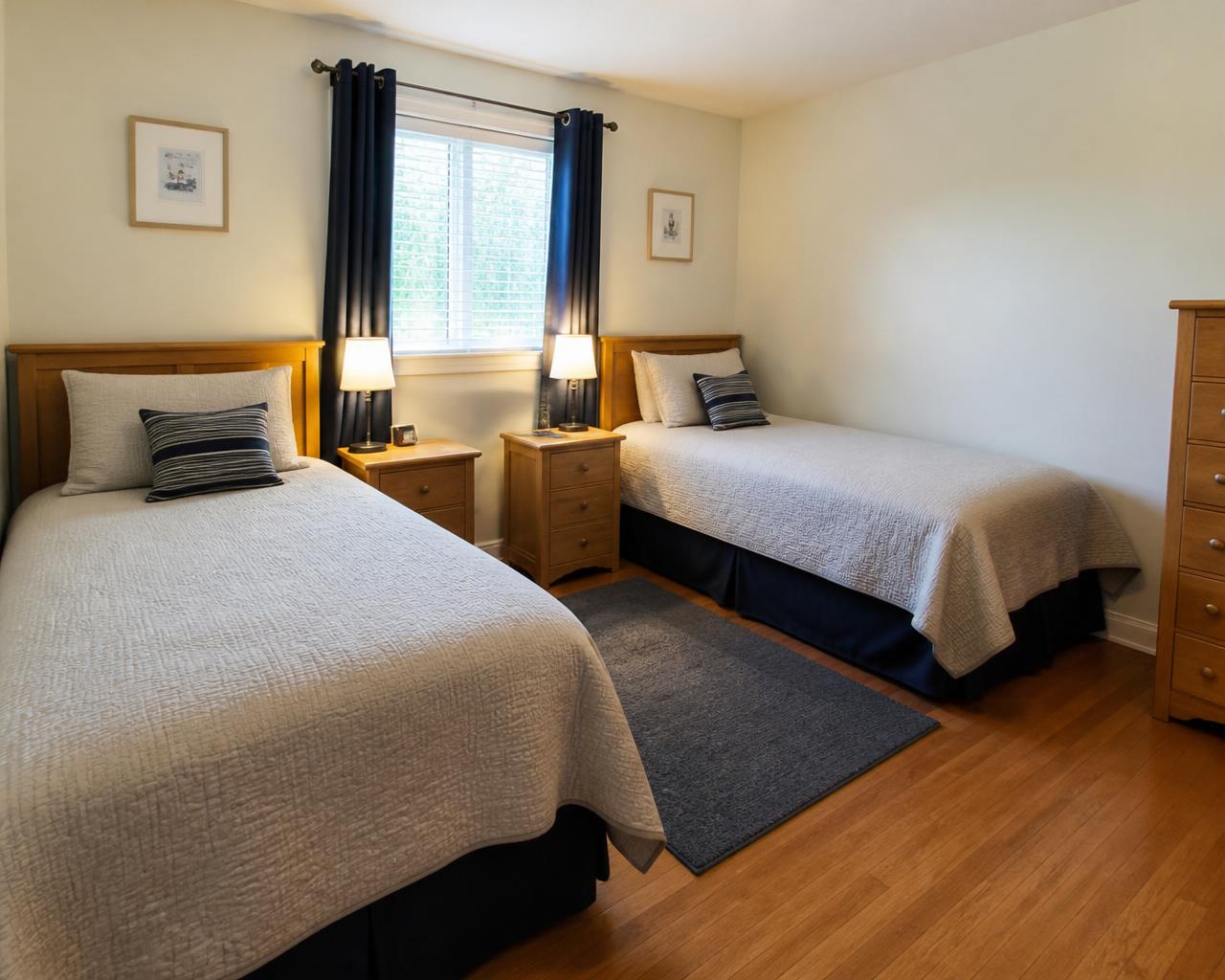 Upscale residential bedroom with crisp white bedding